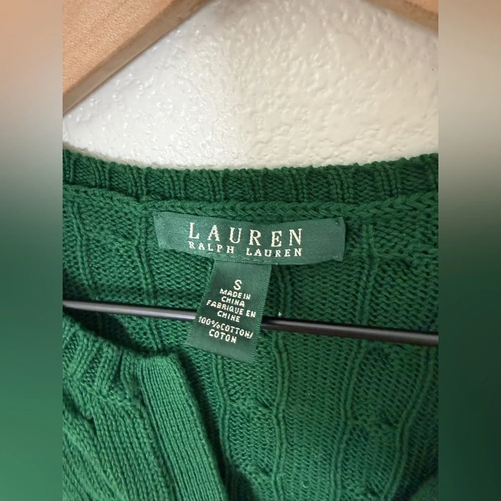 Lauren Ralph Lauren V-Neck Sweater Dark Green Small - Picture 2 of 7